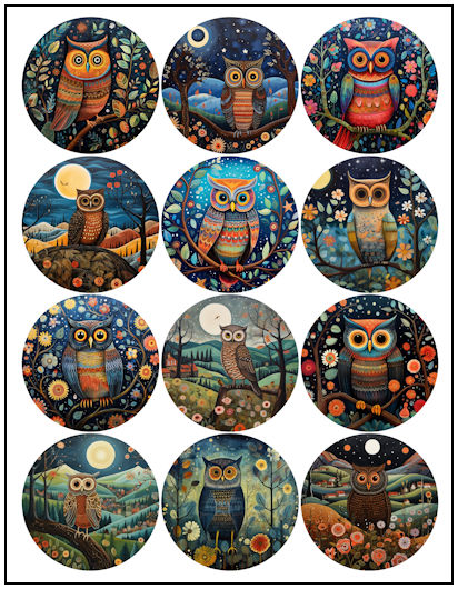Owl Naive Art 2-1/4" Fridge Magnet Designs