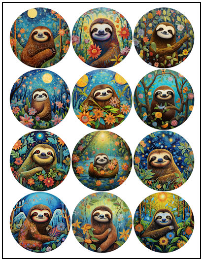 Sloth Naive Art 2-1/4" Fridge Magnet Designs