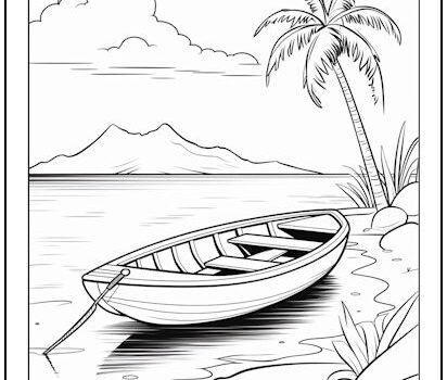 Island Rowboat Coloring Page