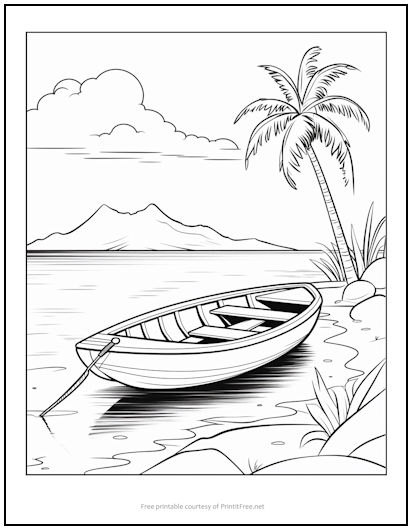 Island Rowboat Coloring Page