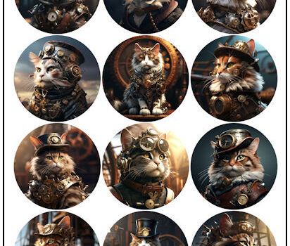 Steampunk Cats 2-1/4″ Fridge Magnet Designs