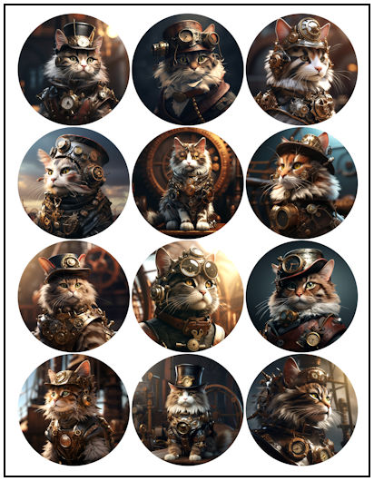 Steampunk Cats 2-1/4" Fridge Magnet Designs