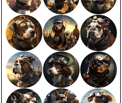 Steampunk Dogs 2-1/4″ Fridge Magnet Designs