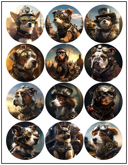 Steampunk Dogs 2-1/4" Fridge Magnet Designs