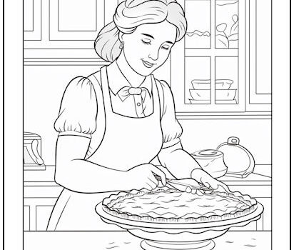 Woman Baking a Pie Coloring Page