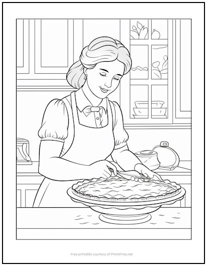 Woman Baking a Pie Coloring Page