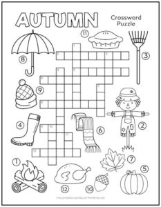 Autumn Crossword Puzzle for Kids | Print it Free