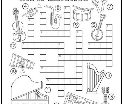 Musical Instruments Crossword Puzzle for Kids