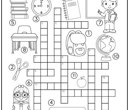 School Days Crossword Puzzle for Kids