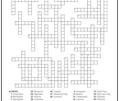 United States Capitals Crossword Puzzle