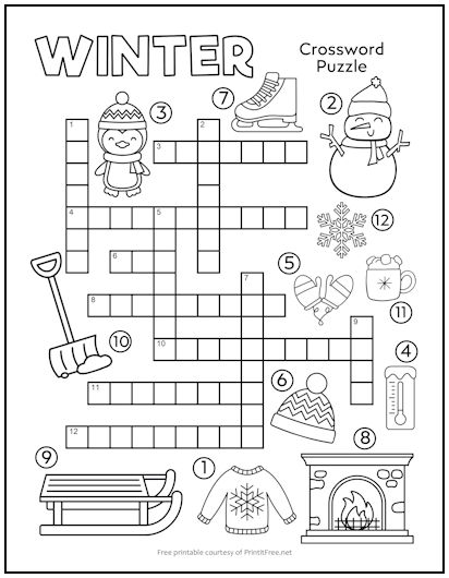 Winter Crossword Puzzle for Kids