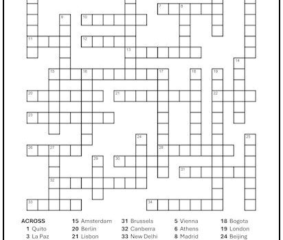 World Capitals Crossword Puzzle