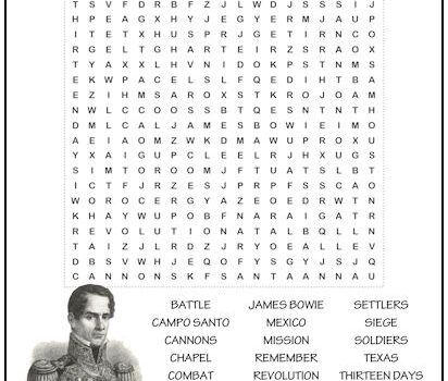 Battle of the Alamo Word Search Puzzle