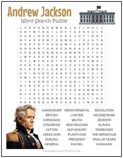 Andrew Jackson Word Search Puzzle