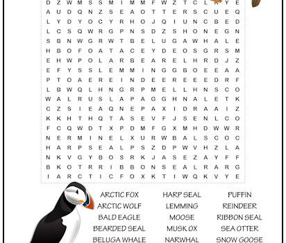 Arctic Animals Word Search Puzzle