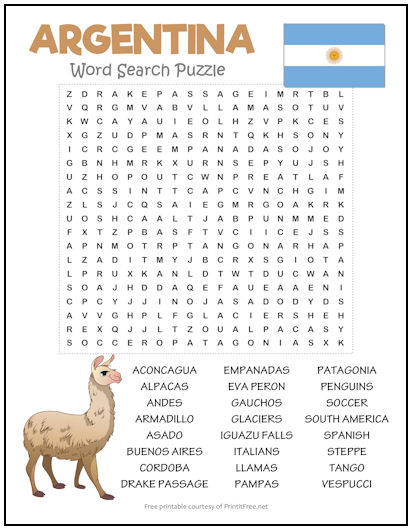 Argentina Word Search Puzzle