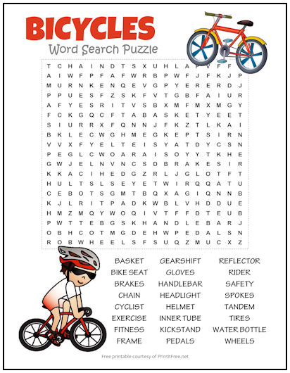 Bicycles Word Search Puzzle