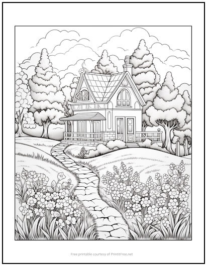 Country Cottage Coloring Page