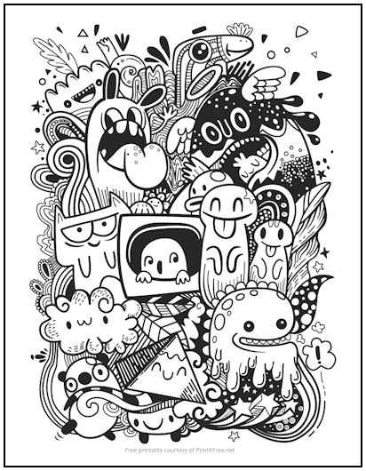 Critter Doodle Coloring Page
