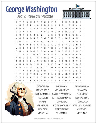 George Washington Word Search Puzzle