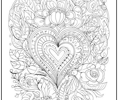 Hearts and Flowers Coloring Page