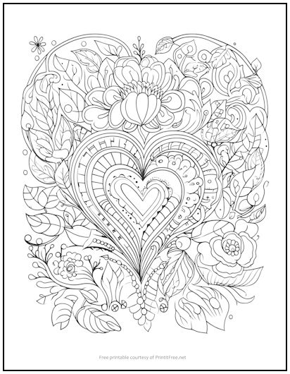 Hearts and Flowers Coloring Page