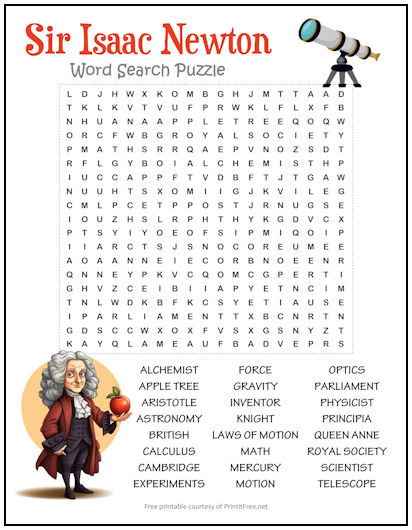 Sir Isaac Newton Word Search Puzzle