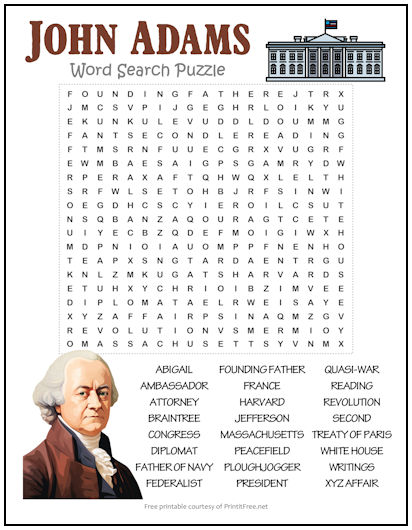John Adams Word Search Puzzle