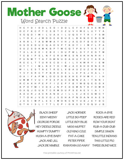 Mother Goose Word Search Puzzle