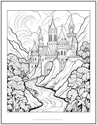 Mountain Castle Coloring Page