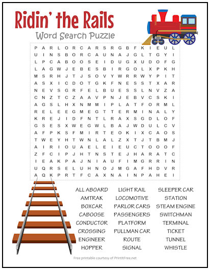 Ridin' the Rails Word Search Puzzle