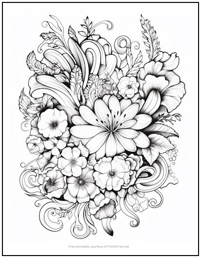 Shaded Florals Coloring Page