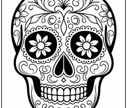 Daisies and Swirls Sugar Skull Coloring Page