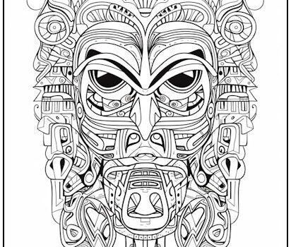 Tribal Mask Angry Coloring Page
