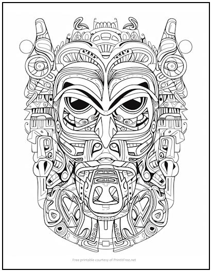 Tribal Mask Angry Coloring Page | Print it Free