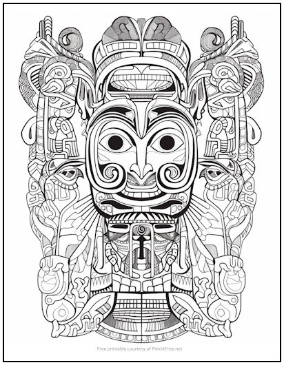 Tribal Mask Happy Coloring Page