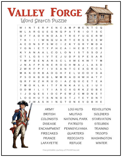 Valley Forge Word Search Puzzle