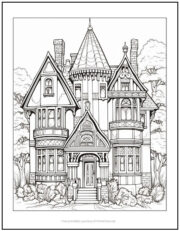 Victorian House with Trees Coloring Page | Print it Free