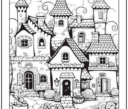 Whimsical Manor Coloring Page