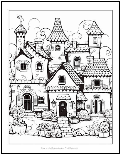 Whimsical Manor Coloring Page