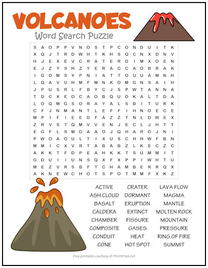 Volcanoes Word Search Puzzle