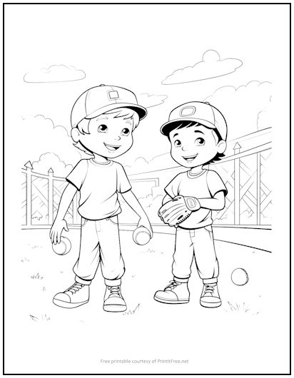 Boys Playing Baseball Coloring Page