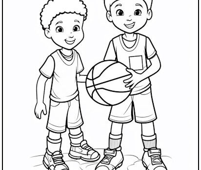 Boys Playing Basketball Coloring Page