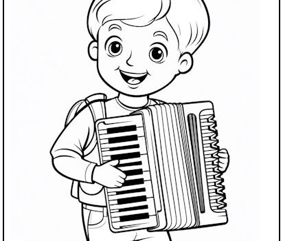 Young Accordion Player Coloring Page