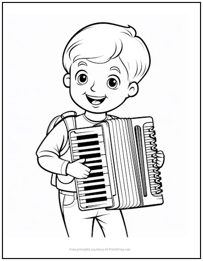 Young Accordion Player Coloring Page