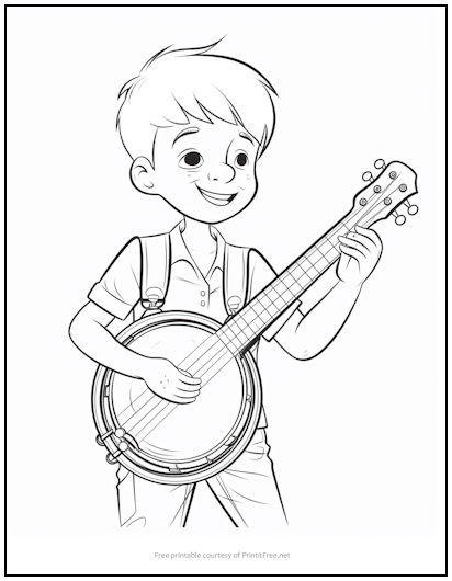 Banjo-Playing Boy Coloring Page