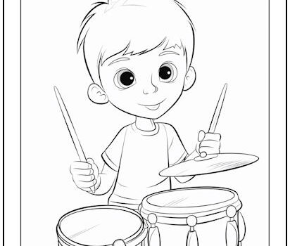 Boy Playing Drums Coloring Page