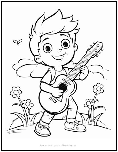 Boy Playing Guitar Coloring Page