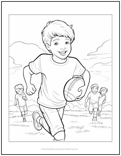Boys Playing Football Coloring Page