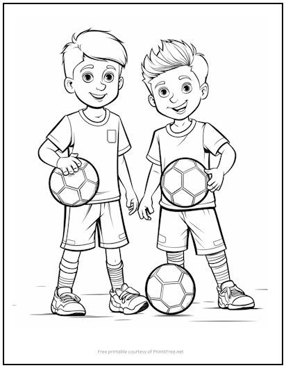 Young Soccer Players Coloring Page